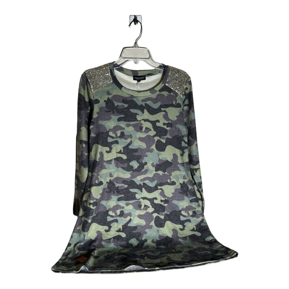 Simply Southern Camo Green Turtles & Gold Sequin Sweater Dress, Size S (4-6) New